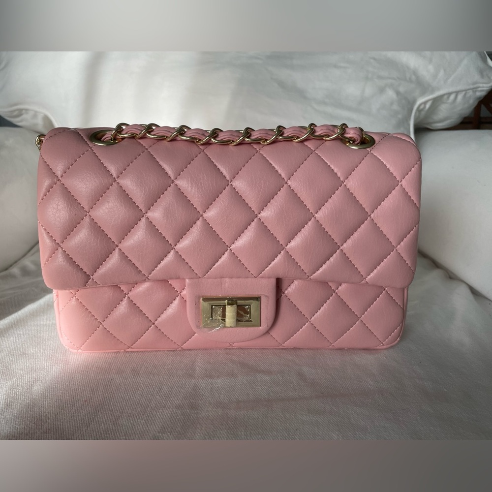 Pretty Pink Quilted Purse with Chain Strap - New